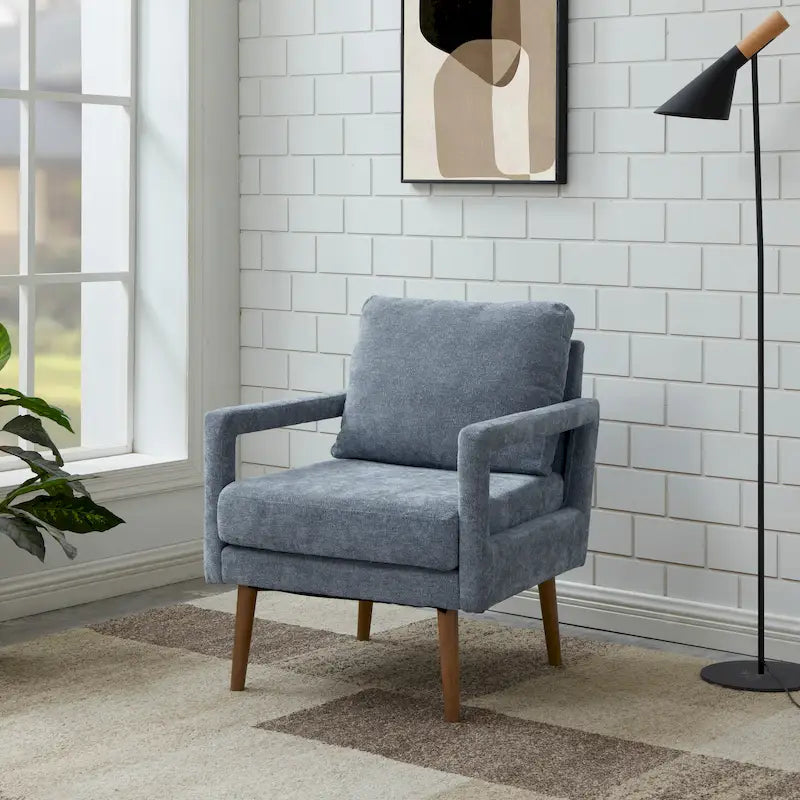 Polsterstuhl im Mid-Century-Stil mit Chenillebezug und weichem Kissen