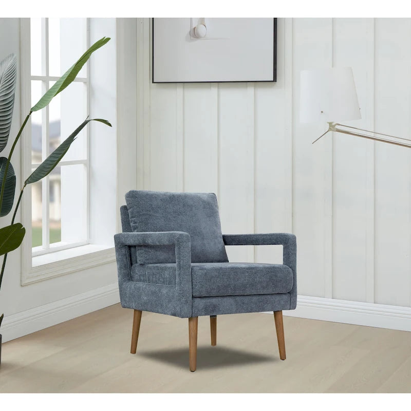 Polsterstuhl im Mid-Century-Stil mit Chenillebezug und weichem Kissen