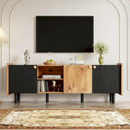 61" Mid-Century-TV-Schrank mit 3 Türen und offenen Fächern, Medienkonsole für Fernseher bis 70", Entertainment-Center im Mid-Century-Stil
