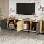 61" Mid-Century-TV-Schrank mit 3 Türen und offenen Fächern, Medienkonsole für Fernseher bis 70", Entertainment-Center im Mid-Century-Stil
