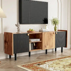61" Mid-Century-TV-Schrank mit 3 Türen und offenen Fächern, Medienkonsole für Fernseher bis 70", Entertainment-Center im Mid-Century-Stil