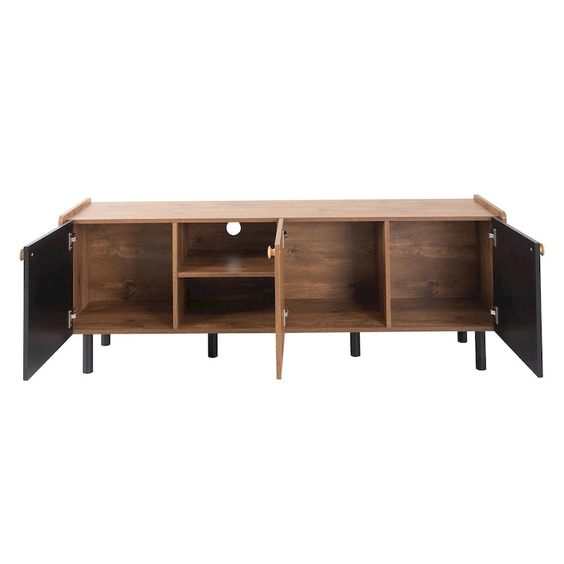 61" Mid-Century-TV-Schrank mit 3 Türen und offenen Fächern, Medienkonsole für Fernseher bis 70", Entertainment-Center im Mid-Century-Stil