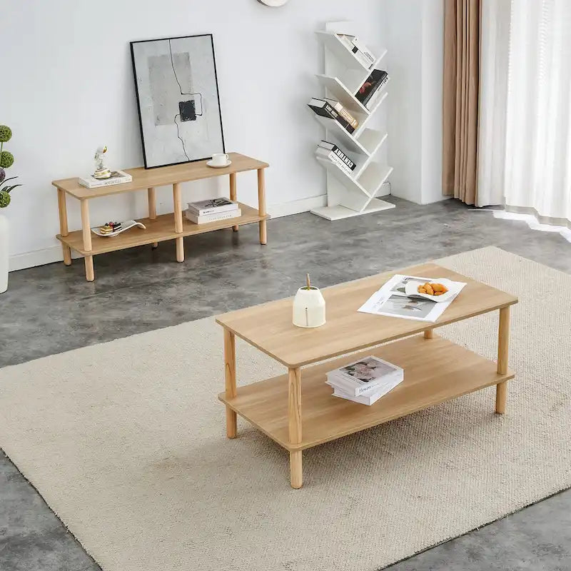 39 Coffee Table with 2-Tier Rubberwood Legs