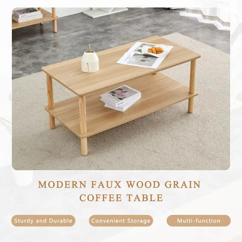 39 Coffee Table with 2-Tier Rubberwood Legs