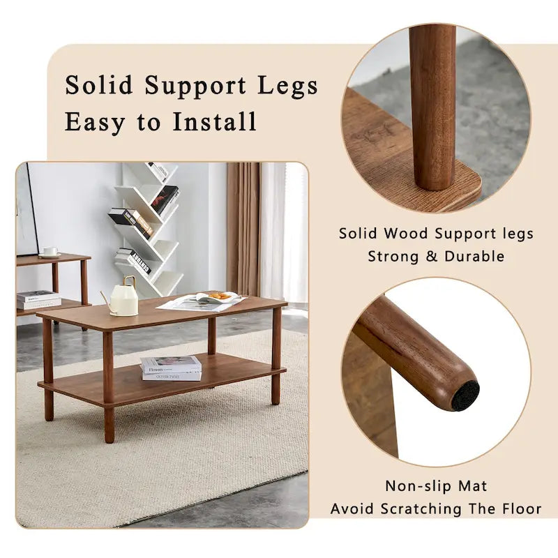 39 Coffee Table with 2-Tier Rubberwood Legs