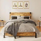 Metal Platform Bed Frame with 4 Storage Drawers, Wooden Headboard