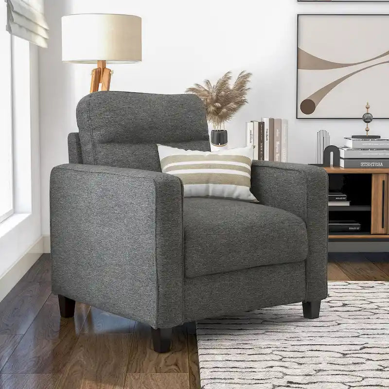 Contemporary Track Arms Chair with Solid Wood Tapered Legs, Upholstered Fabric
