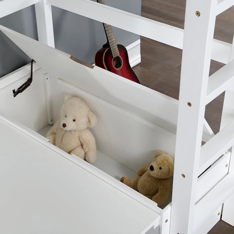 Twin Size Loft Bed with Workstation and Hidden Storage