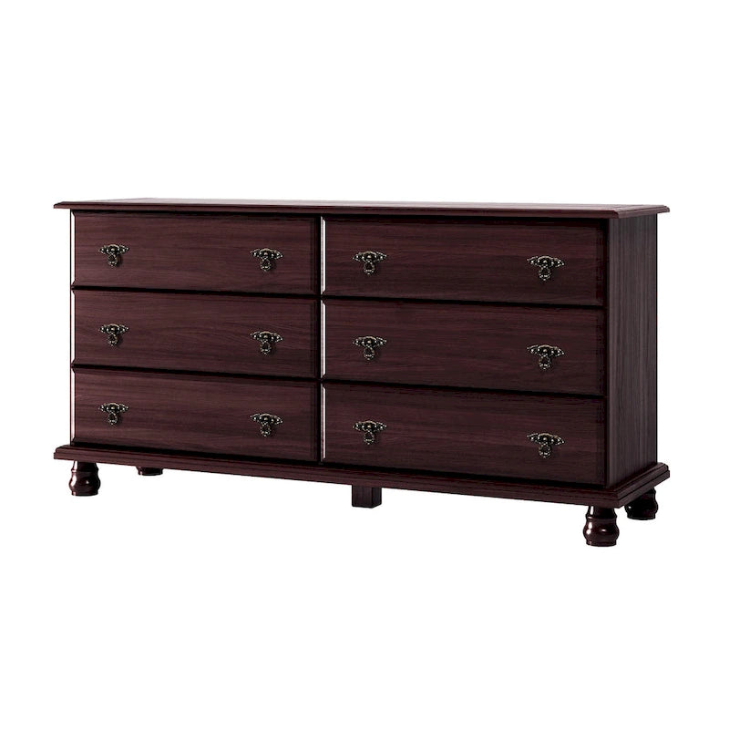 100% Solid Wood 6-Drawer Double Dresser with Optional Mirror