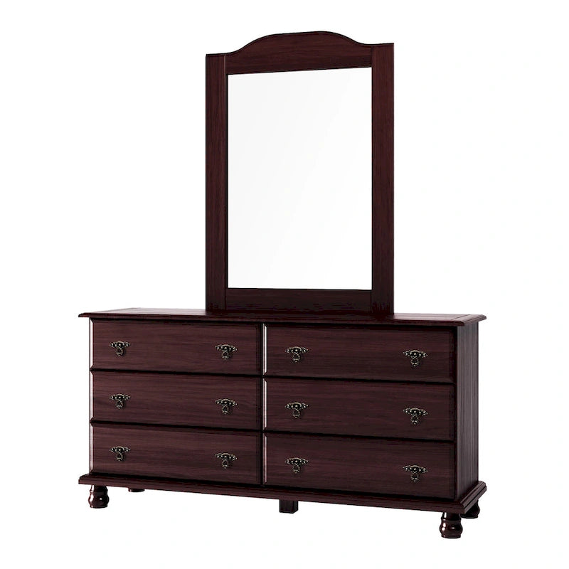100% Solid Wood 6-Drawer Double Dresser with Optional Mirror