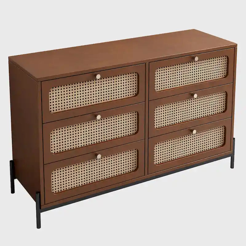 6-Drawer Rattan Wood Dresser