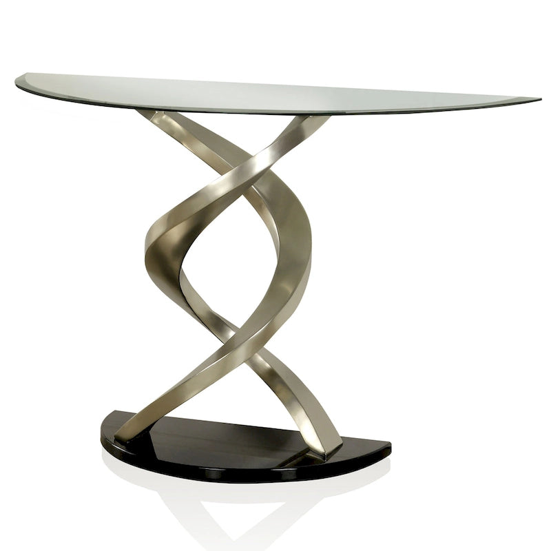 Consolle semicircolare contemporanea color argento con piano in vetro da 45 pollici