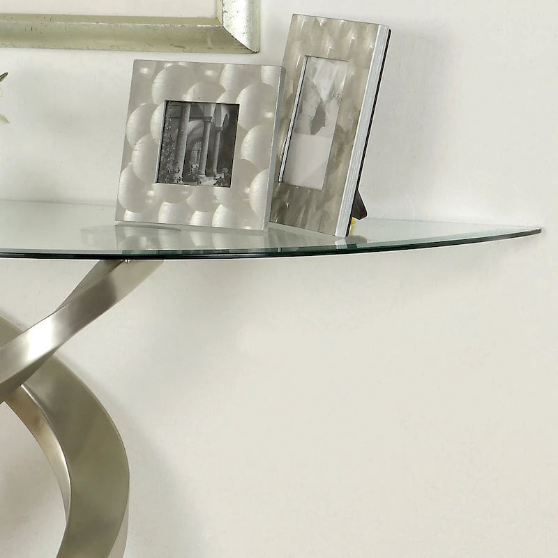 Contemporary Silver 45-inch Glass Top Half-moon Sofa Table