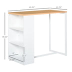 HOMCOM Bar Table with 3-Tier Storage Shelf, Pub Desk, Metal Frame, and Thick Tabletop for Kitchen, White