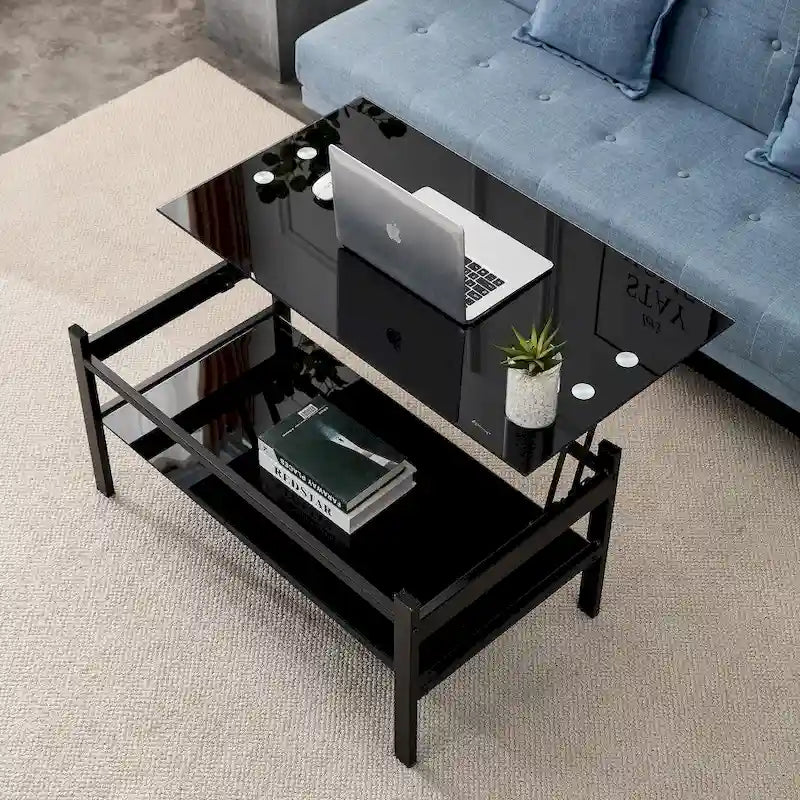 Lift Top Coffee Table with Glass Surface, Black