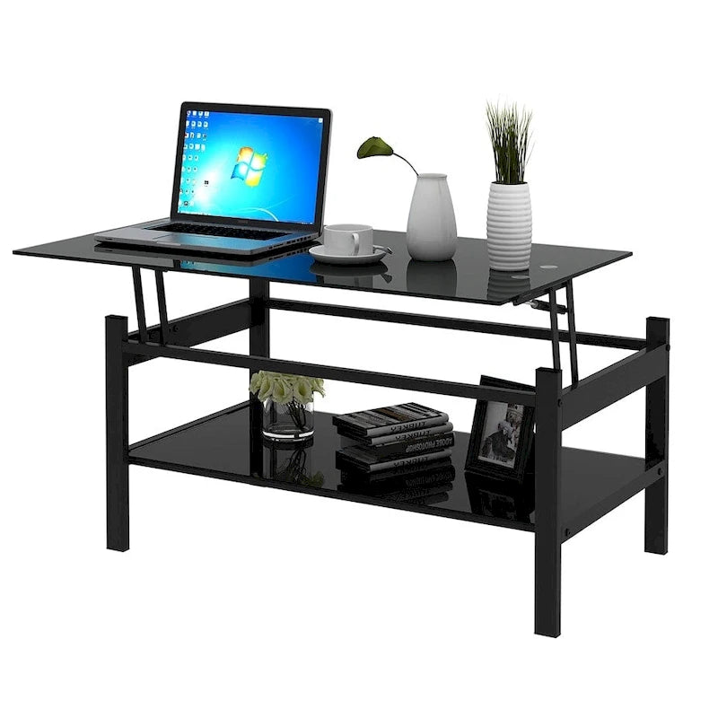 Lift Top Coffee Table with Glass Surface, Black