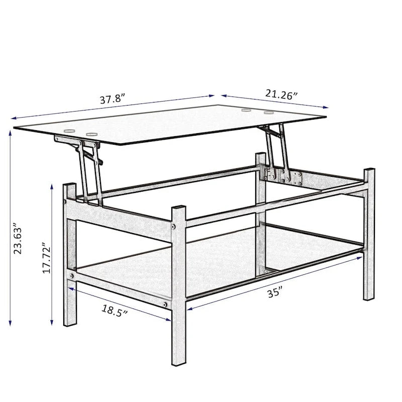 Lift Top Coffee Table with Glass Surface, Black