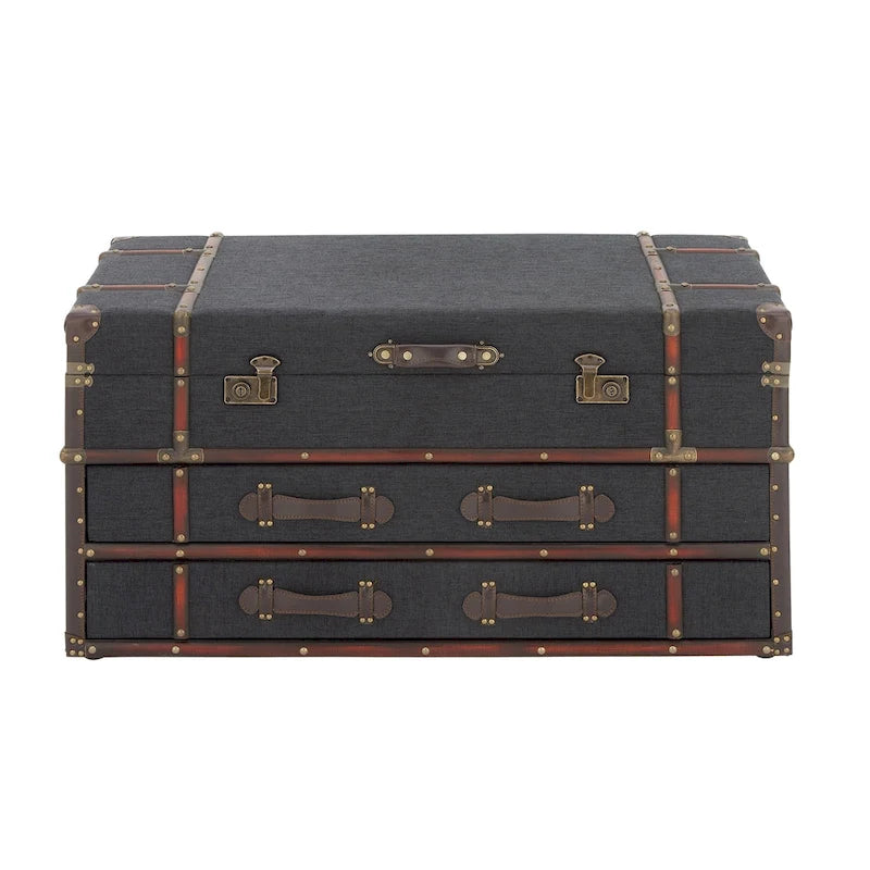Table basse coffre en similicuir à 2 tiroirs avec plateau à charnières et boucles - bleu foncé ou marron