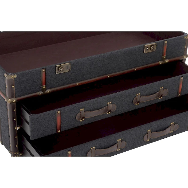 Table basse coffre en similicuir à 2 tiroirs avec plateau à charnières et boucles - bleu foncé ou marron