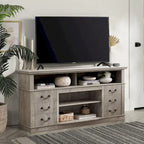 60W Retro TV Stand Entertainment Center, 2 Cabinets & Open Shelves