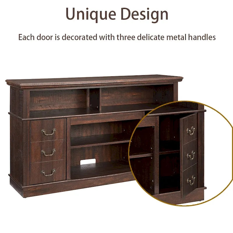 60W Retro TV Stand Entertainment Center, 2 Cabinets & Open Shelves