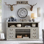 60W Retro TV Stand Entertainment Center, 2 Cabinets & Open Shelves