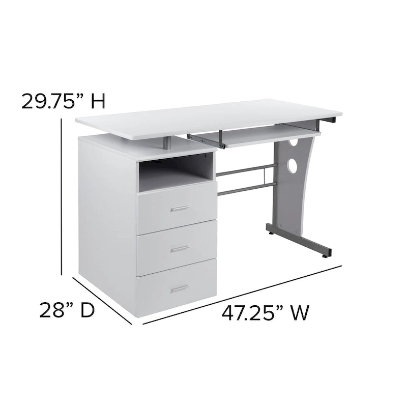 Computertisch mit 3 Schubladen und Tastaturablage