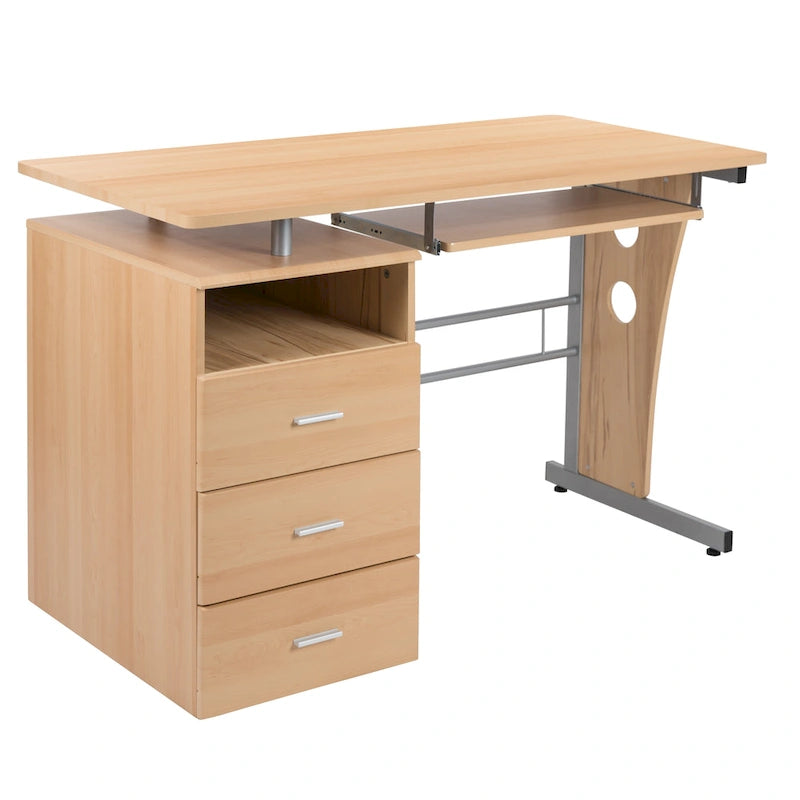 Computertisch mit 3 Schubladen und Tastaturablage