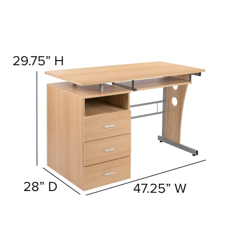 Computertisch mit 3 Schubladen und Tastaturablage