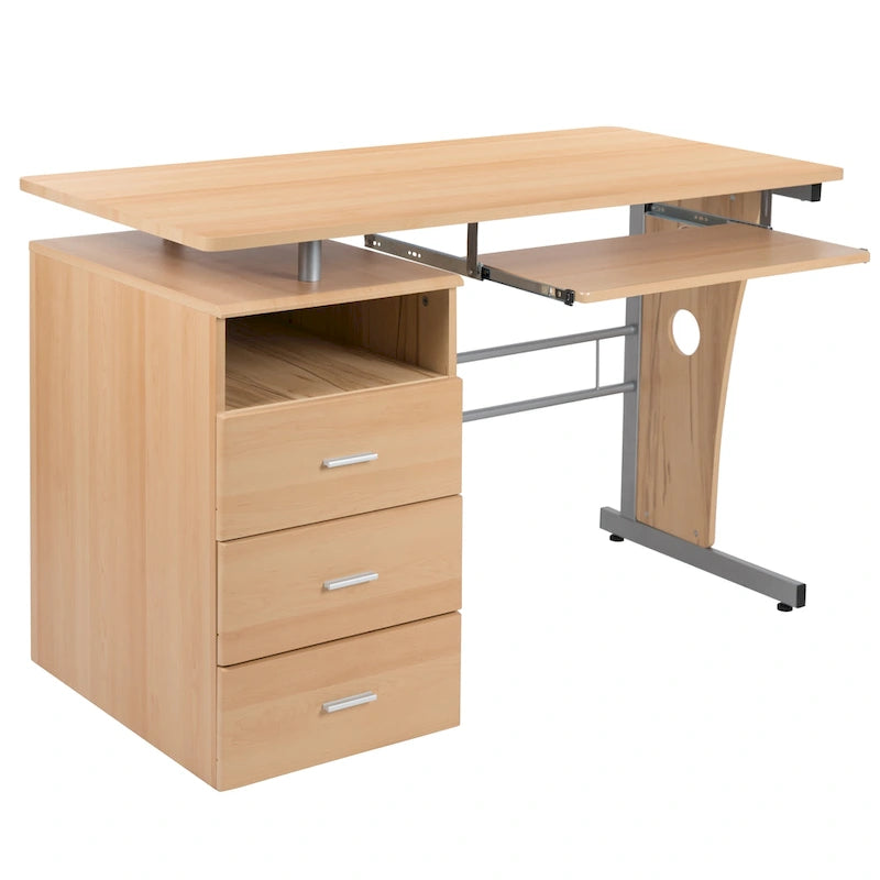 Computertisch mit 3 Schubladen und Tastaturablage