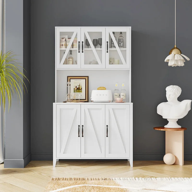 Large Kitchen Pantry Storage Cabinet with Glass Doors