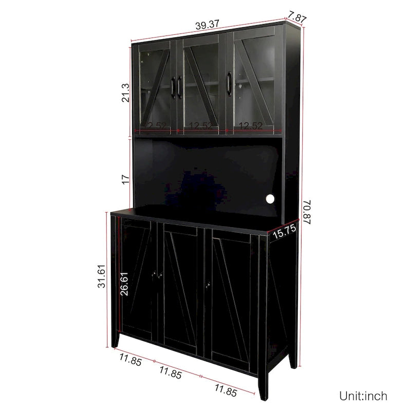 Large Kitchen Pantry Storage Cabinet with Glass Doors