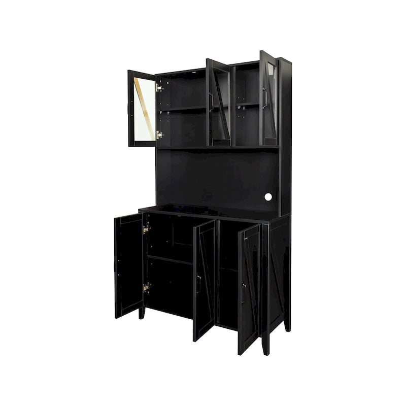 Large Kitchen Pantry Storage Cabinet with Glass Doors