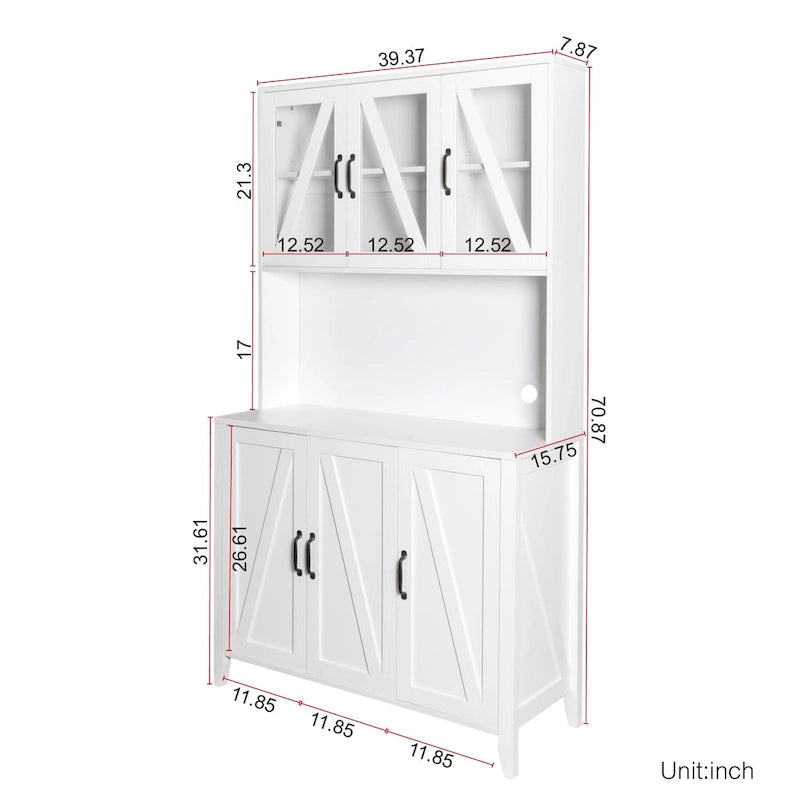 Large Kitchen Pantry Storage Cabinet with Glass Doors