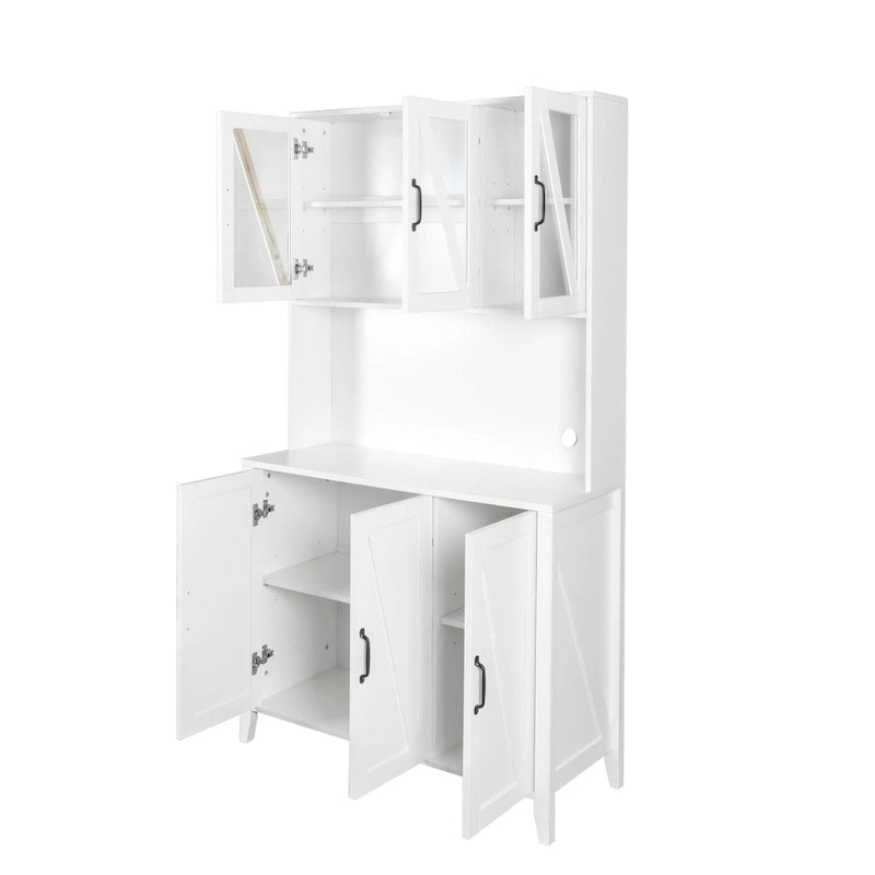 Large Kitchen Pantry Storage Cabinet with Glass Doors