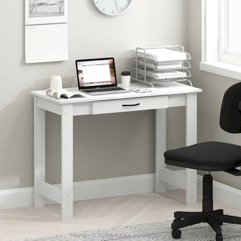Writing Desk with Drawer, White