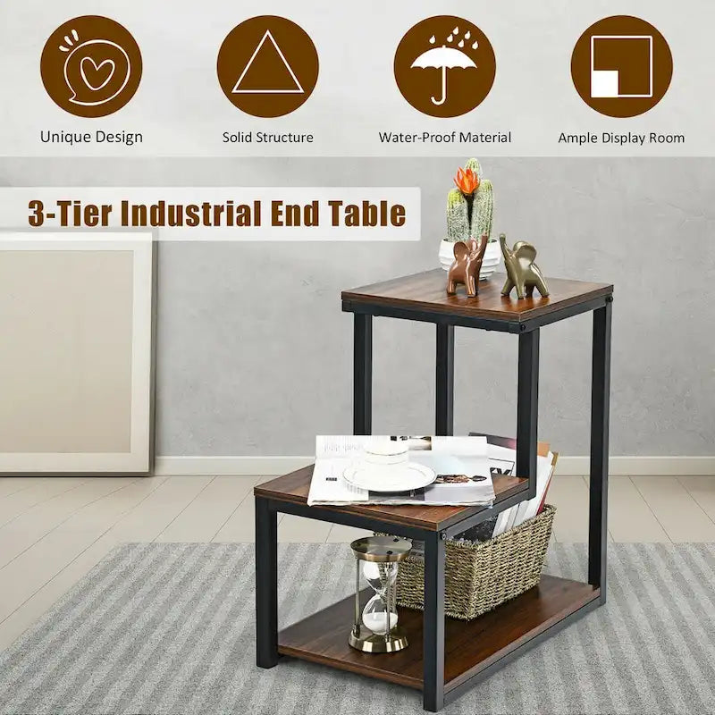 3-Tier End Table Side Table Night Stand W/ Storage Shelf
