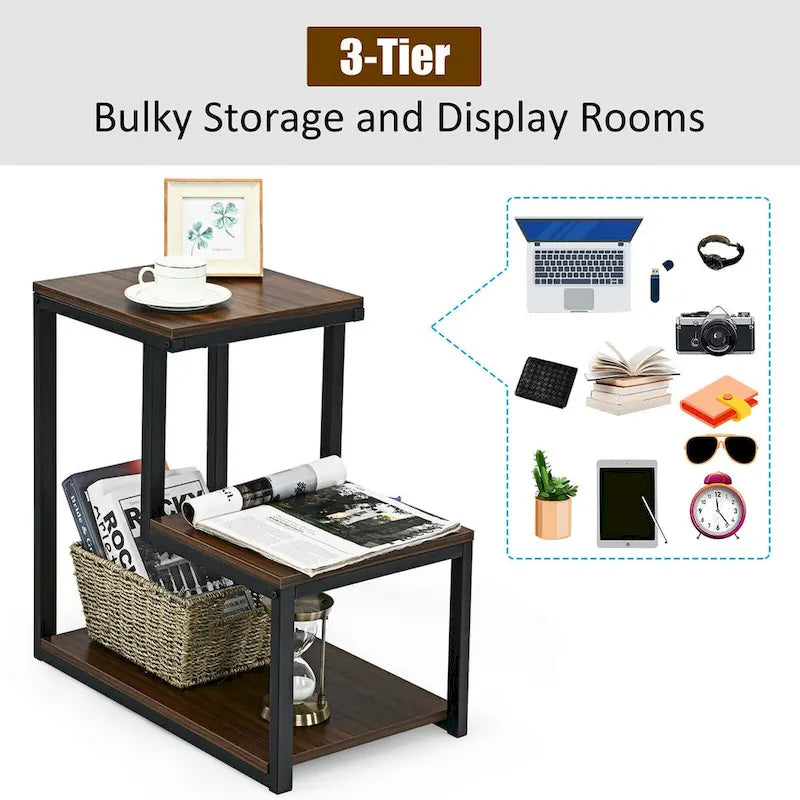 3-Tier End Table Side Table Night Stand W/ Storage Shelf