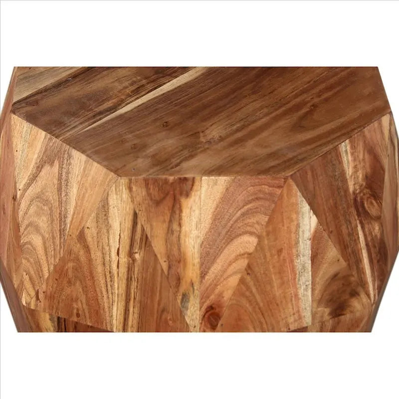 Gefacetteerd, handgemaakt bijzettafeltje van acaciahout met achthoekig blad, naturelbruin - 16L x 16B x 21.5H