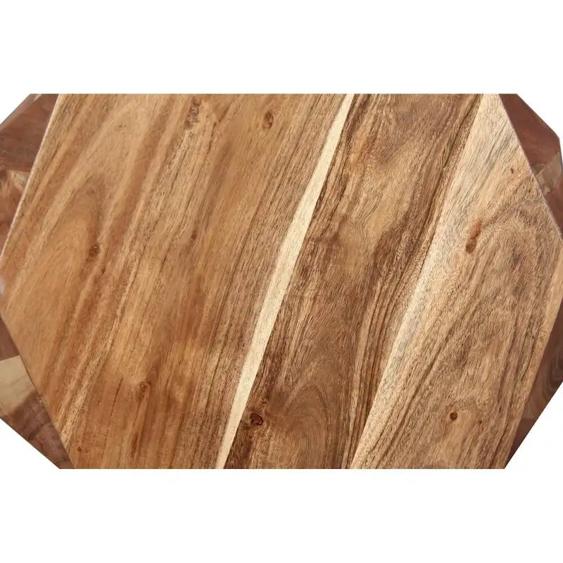 Gefacetteerd, handgemaakt bijzettafeltje van acaciahout met achthoekig blad, naturelbruin - 16L x 16B x 21.5H