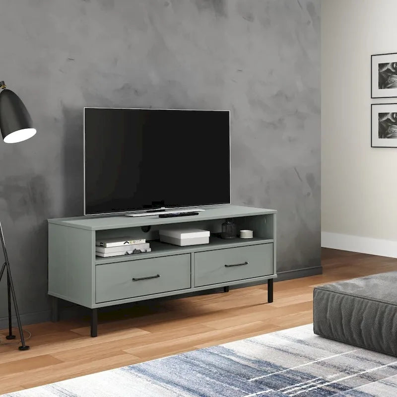 TV Stand with Metal Legs Solid Wood Pine - 41.7 x 15.7 x 18.3