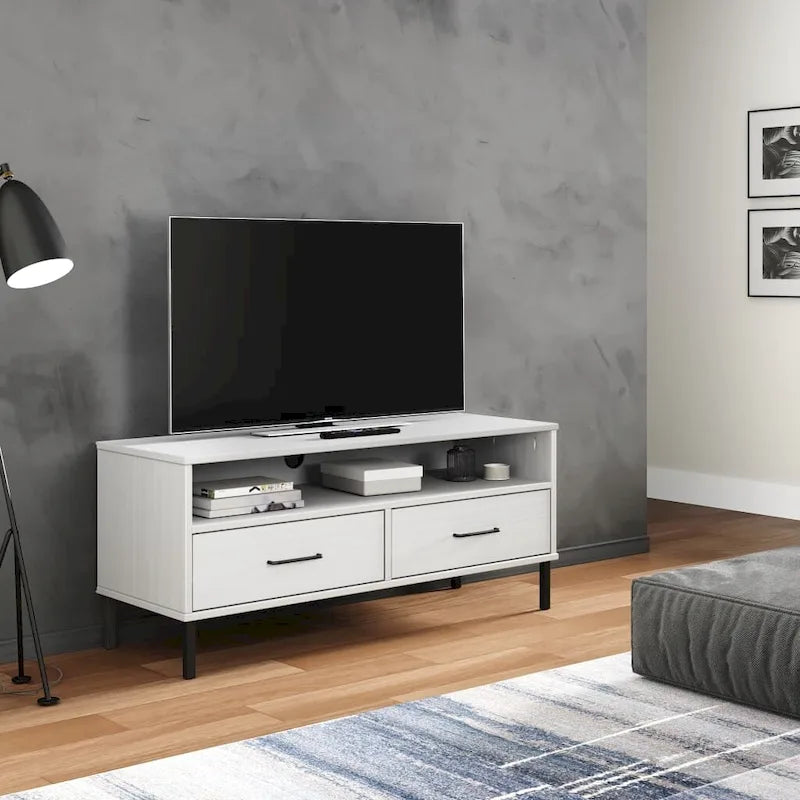 TV Stand with Metal Legs Solid Wood Pine - 41.7 x 15.7 x 18.3