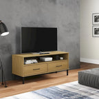 TV Stand with Metal Legs Solid Wood Pine - 41.7 x 15.7 x 18.3