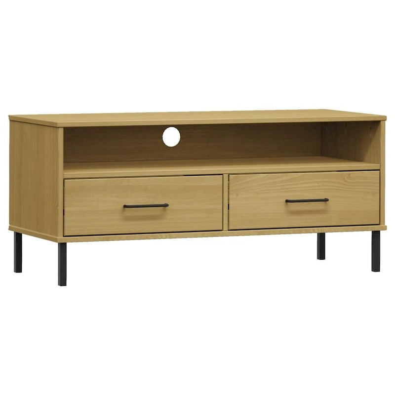 TV Stand with Metal Legs Solid Wood Pine - 41.7 x 15.7 x 18.3
