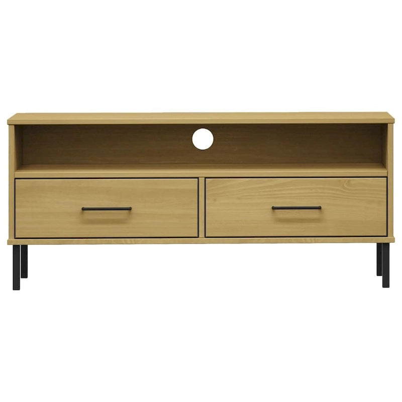 TV Stand with Metal Legs Solid Wood Pine - 41.7 x 15.7 x 18.3