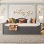 Full Size Upholstered Daybed with LED Light and Trundle