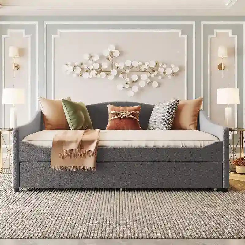 Full Size Upholstered Daybed with LED Light and Trundle
