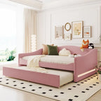 Full Size Upholstered Daybed with LED Light and Trundle