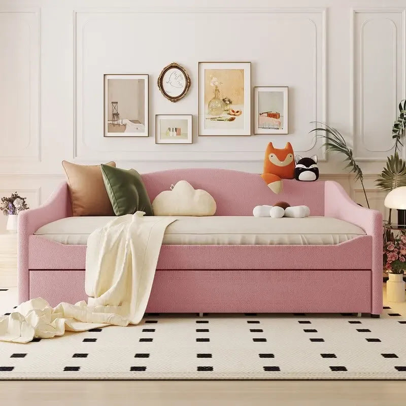 Full Size Upholstered Daybed with LED Light and Trundle