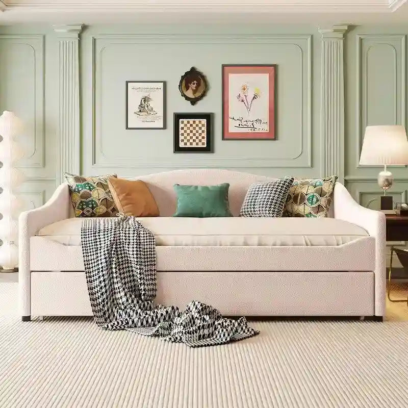 Full Size Upholstered Daybed with LED Light and Trundle